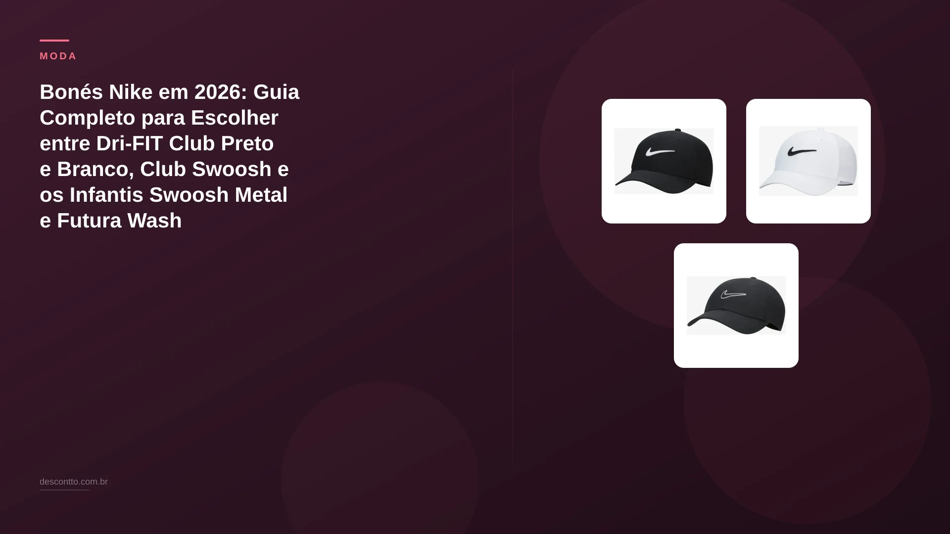 Bonés Nike em 2026: Guia Completo para Escolher entre Dri-FIT Club Preto e Branco, Club Swoosh e os Infantis Swoosh Metal e Futura Wash
