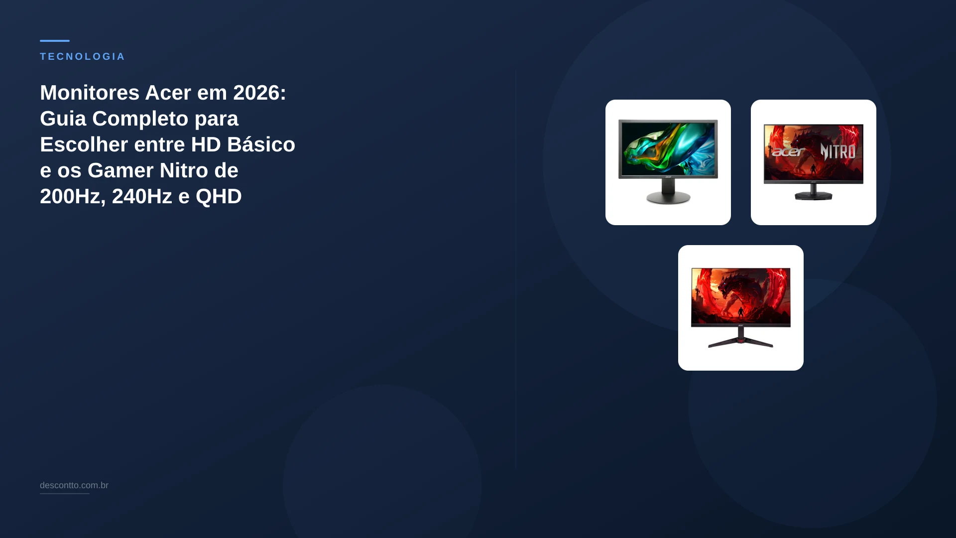 Monitores Acer em 2026: Guia Completo para Escolher entre HD Básico e os Gamer Nitro de 200Hz, 240Hz e QHD