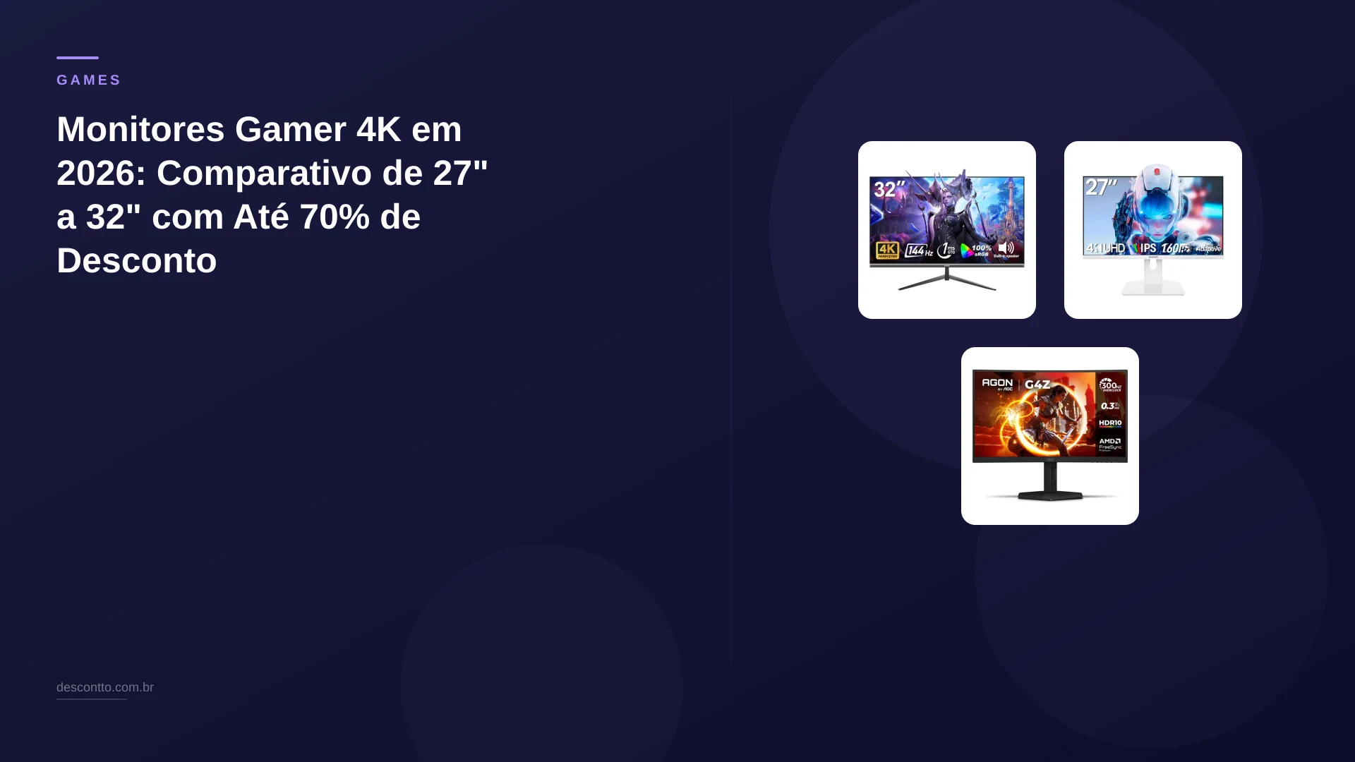 Monitores Gamer 4K em 2026: Comparativo de 27" a 32" com Até 70% de Desconto
