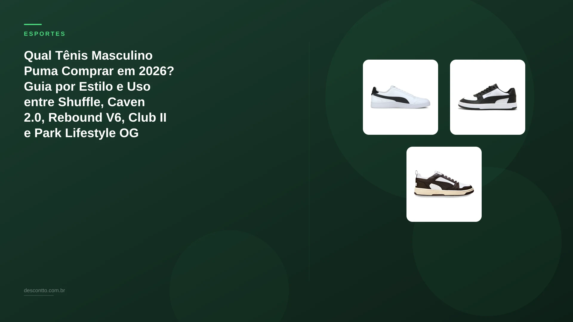 Qual Tênis Masculino Puma Comprar em 2026? Guia por Estilo e Uso entre Shuffle, Caven 2.0, Rebound V6, Club II e Park Lifestyle OG