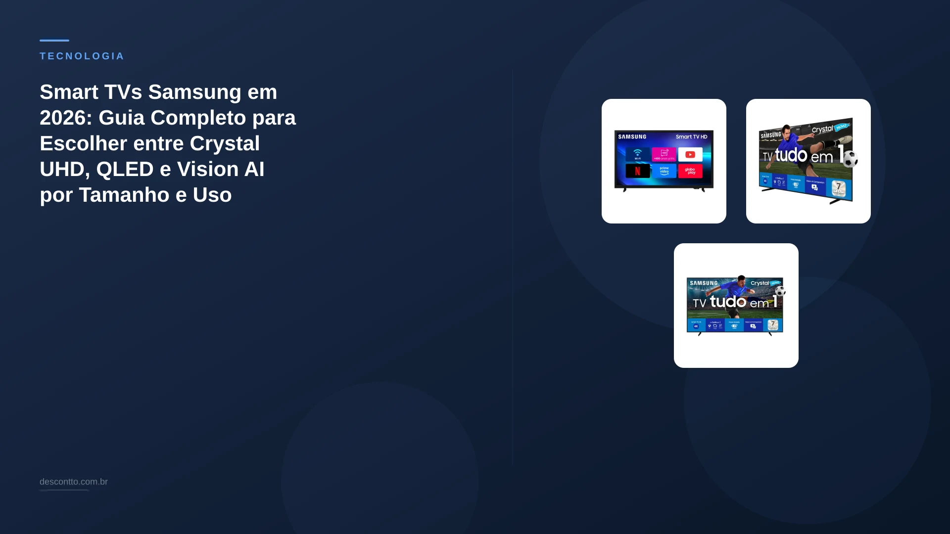 Smart TVs Samsung em 2026: Guia Completo para Escolher entre Crystal UHD, QLED e Vision AI por Tamanho e Uso